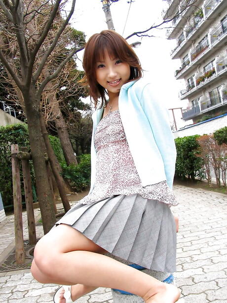 Amazing japanese cutie Haruka Morimura in hot lingerie revealing her butt outdoor