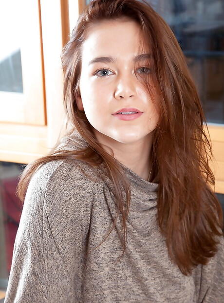 Slender teen Aurora Rose in underwear revealing big tits and masturbating 