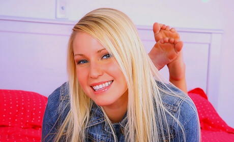 Excellent american young Vanessa Cage in sexy skirt revealing big knockers and bald pussy 